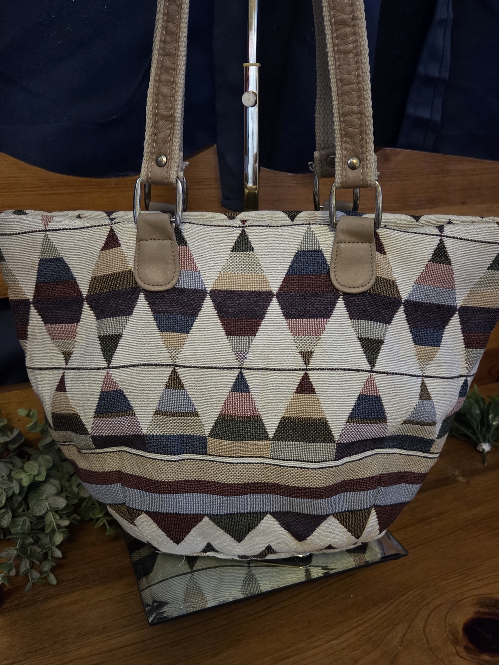 Boho Tapestry Tote Bag Tribal | Nautical Print Structured Zip Shoulder Bag